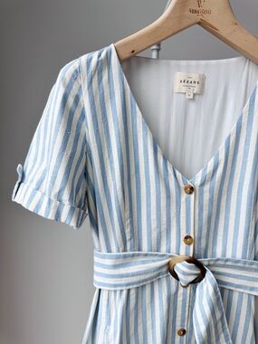 Sézane Marianne Dress in Ecru Blue Stripes
